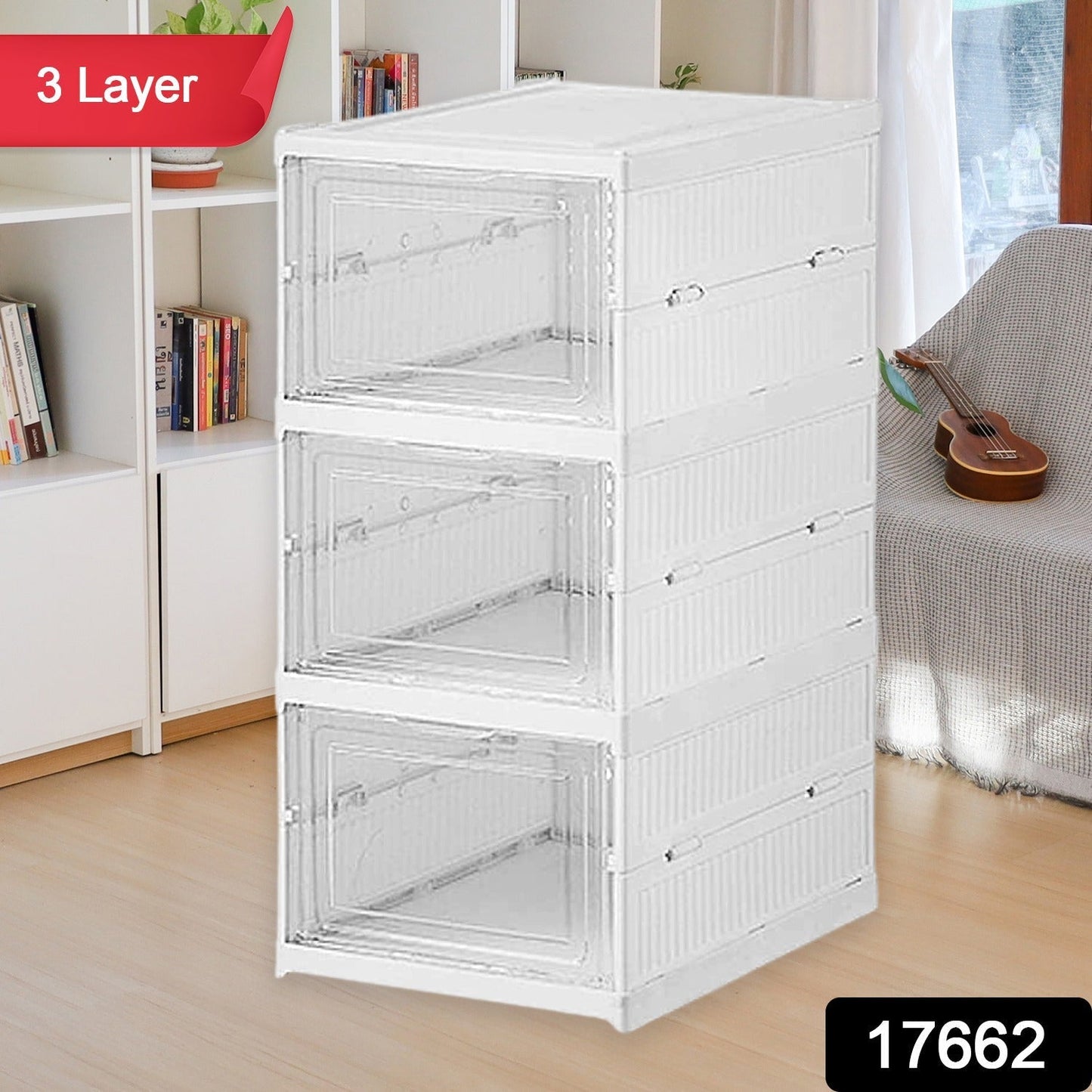 Stackable Multifunctional Storage, for Clothes Foldable Drawer Shelf Basket Utility Cart Rack Storage Organizer Cart for Kitchen, Pantry Closet, Bedroom, Bathroom, Laundry (3 Layer / 1 Pc) Your Brand