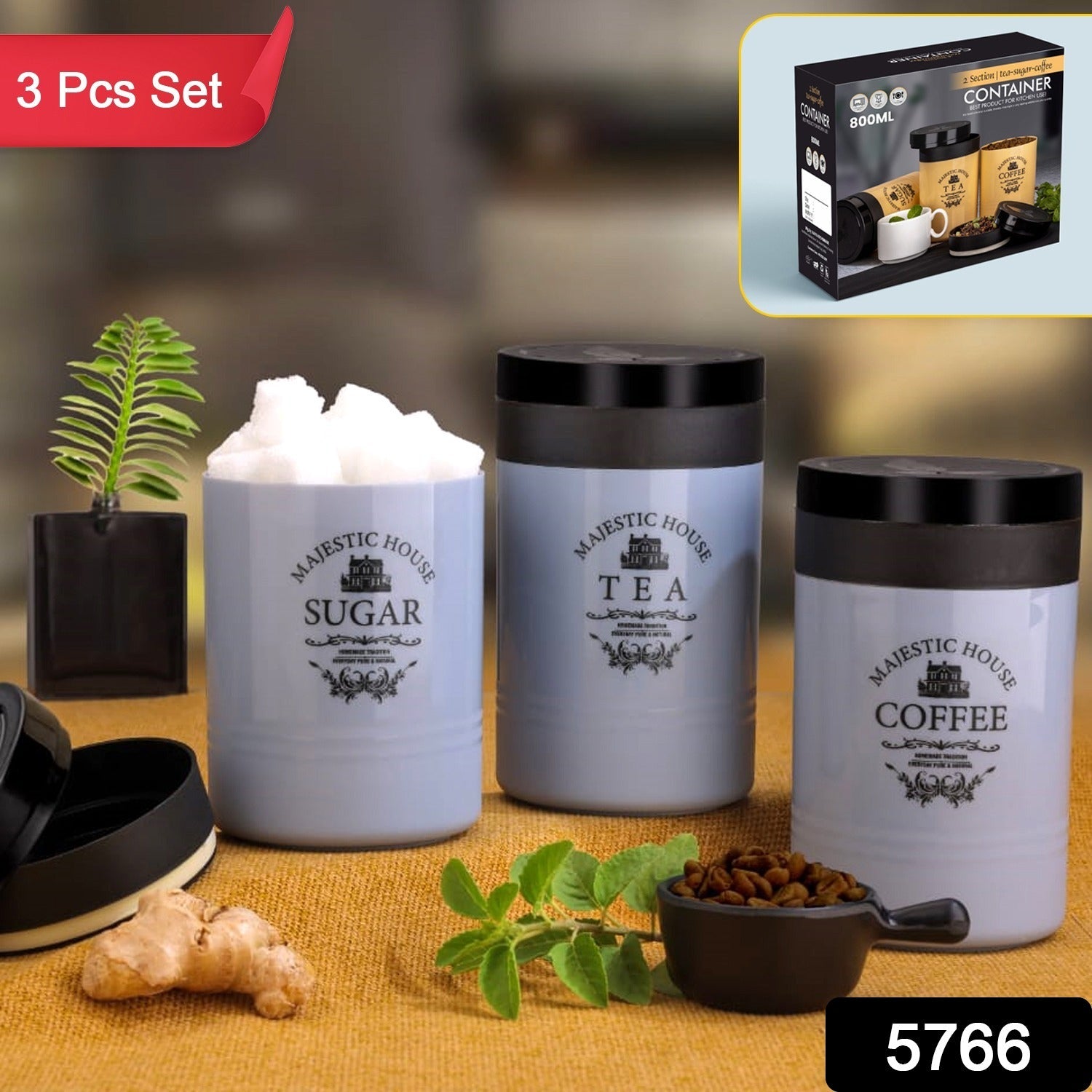 Accurate Seal Tea Sugar Coffee Container - 3 Pcs Plastic Damru Shaped Tea, Coffee, Sugar Canisters Jar, New Airtight Food Seal Containers for Salt, Dry Fruit, Grocery Multicolor (3 Pcs Set) Your Brand