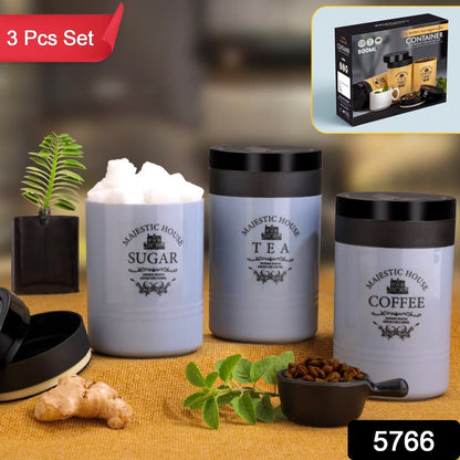 Accurate Seal Tea Sugar Coffee Container - 3 Pcs Plastic Damru Shaped Tea, Coffee, Sugar Canisters Jar, New Airtight Food Seal Containers for Salt, Dry Fruit, Grocery Multicolor (3 Pcs Set) Your Brand