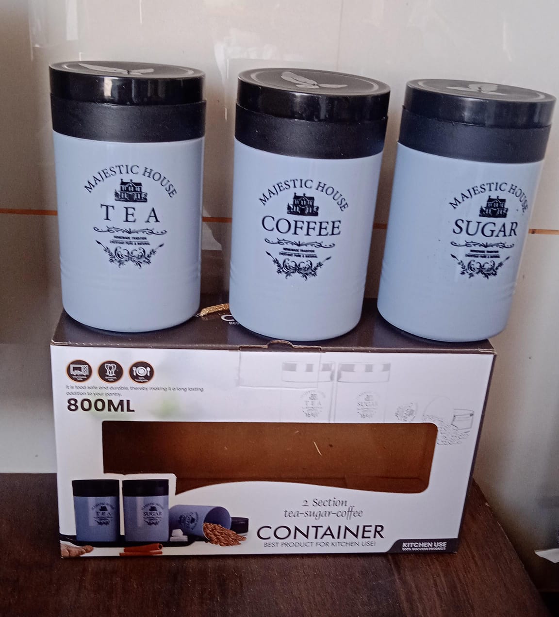 Accurate Seal Tea Sugar Coffee Container - 3 Pcs Plastic Damru Shaped Tea, Coffee, Sugar Canisters Jar, New Airtight Food Seal Containers for Salt, Dry Fruit, Grocery Multicolor (3 Pcs Set) Your Brand