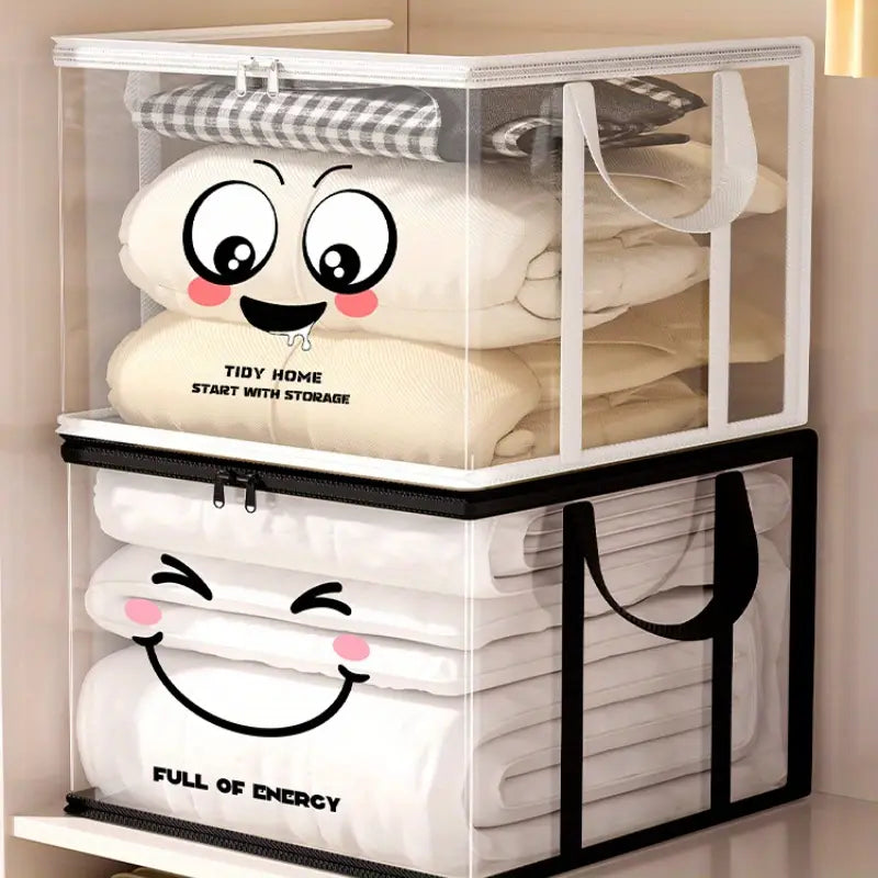 24L Double Window Foldable Fabric Storage Box with Steel Frame – Cartoon Front (Random Color)