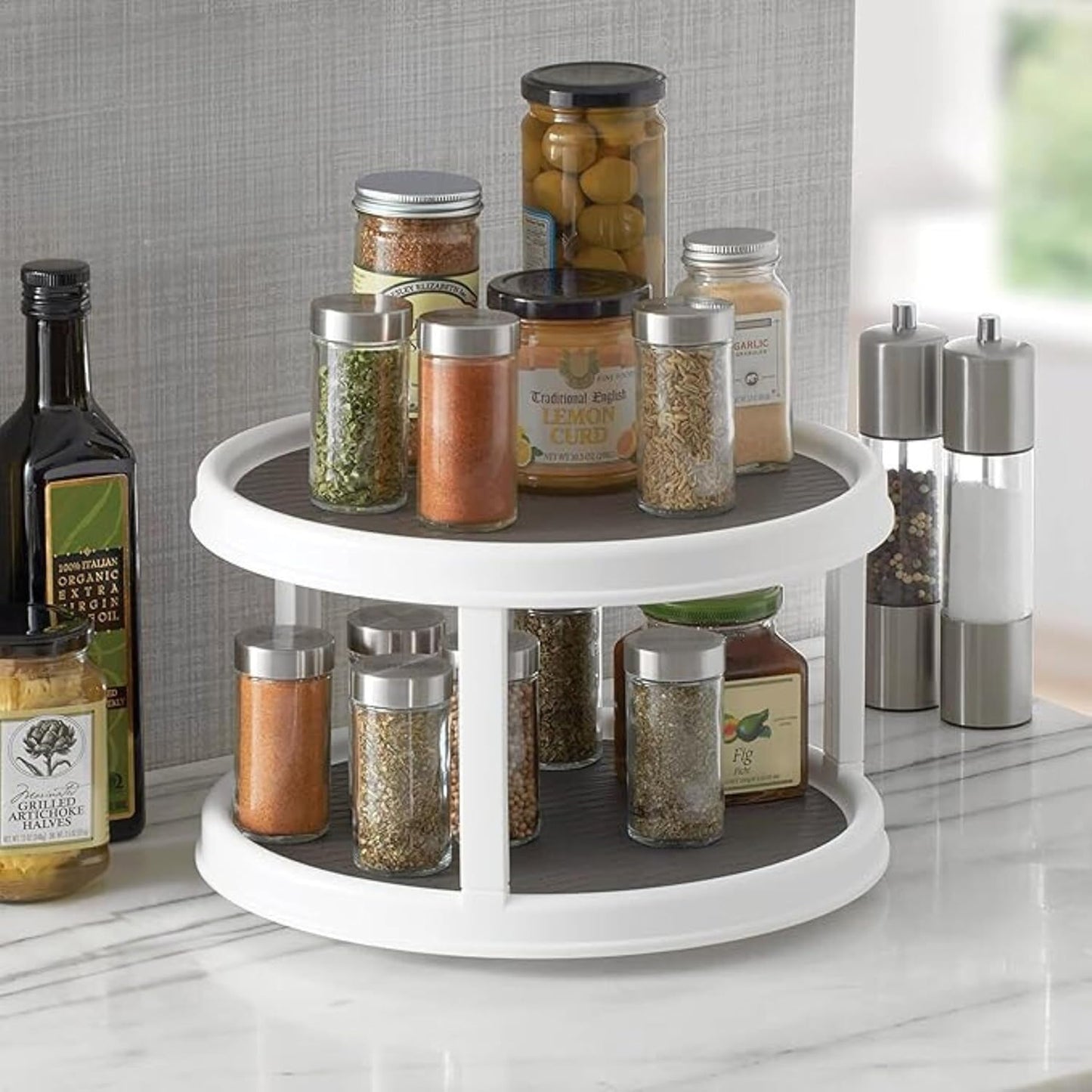 Double Layer 360° Rotating Spice Rack Organizer