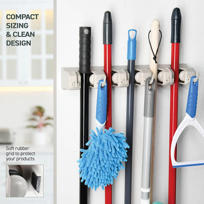 6 Slot & 6 Hook Wall Mounted Holder For Mop, Broom, Kitchen, Garden shopbyte