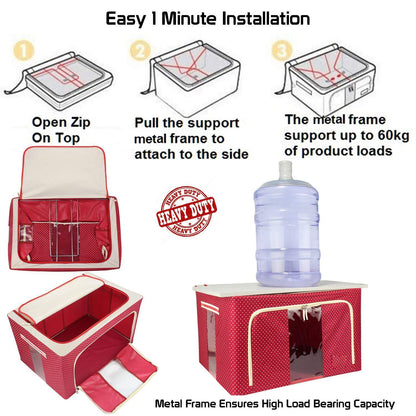 66L Heavy Duty Foldable Oxford Fabric Storage Box with Metal Frame & Window (Waterproof & Dustproof)
