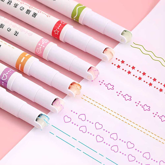 Linear Roller Color Pens Highlighters with 6 Different Curve Shapes (Set of 6) shopbyte-in