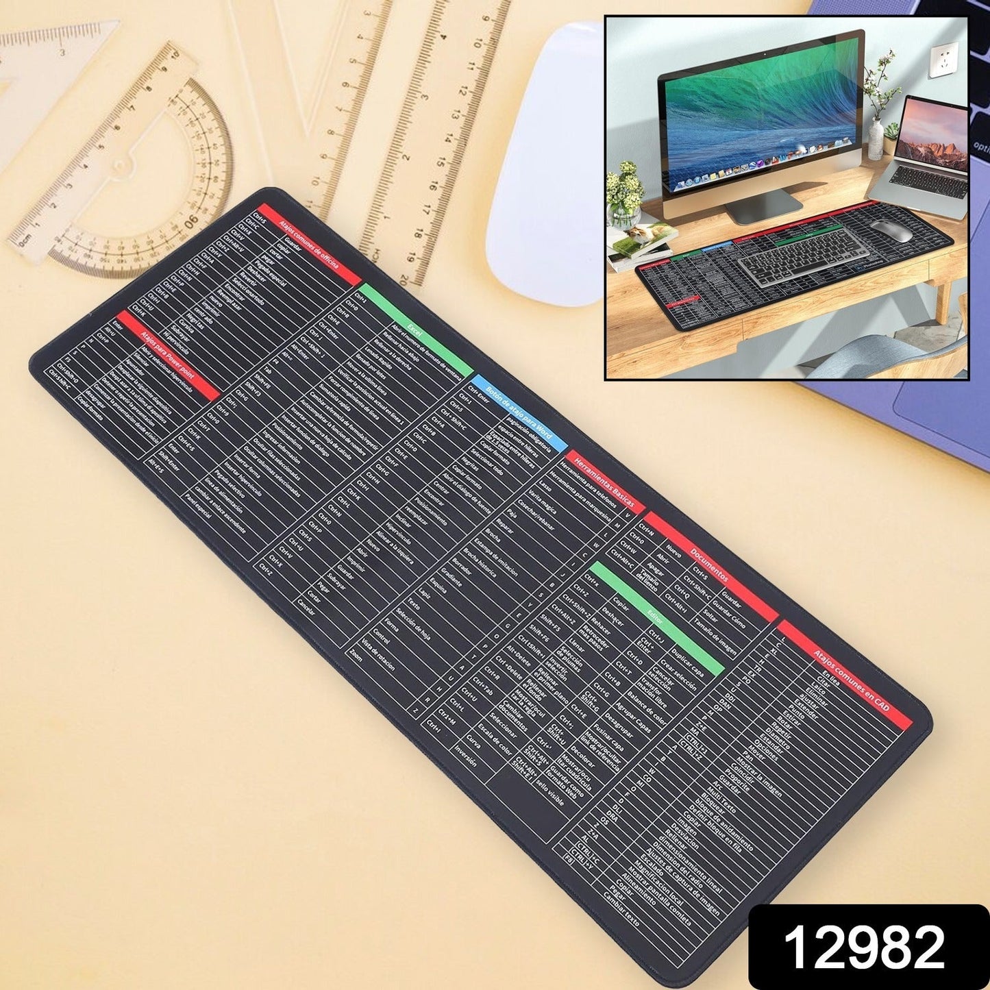 Mat of Shortcut Keyboard  Mouse Pad Mat Mouse Pads for Desk Quick Key Super Large Anti-slip Keyboard Pad Desk Accessories Desktop Mouse Pad Office Oversized Big Mouse Pad Rubber (80—30 Cm) Your Brand