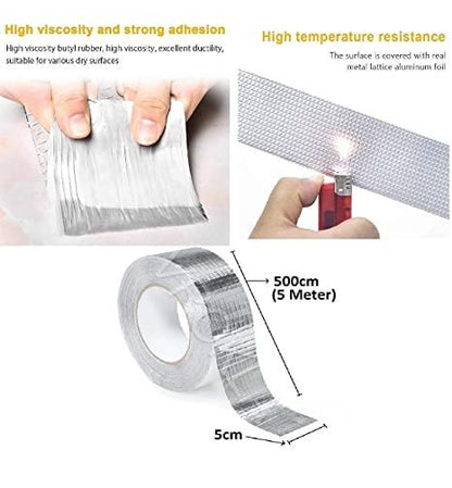 Leakage Repair Waterproof Tape for Pipe Roof Water Leakage Solution Aluminum Foil Adhesive Tape Sealing Butyl Rubber Tape for Surface Crack, Pipe Rupture (5cmx5m) shopbyte-in