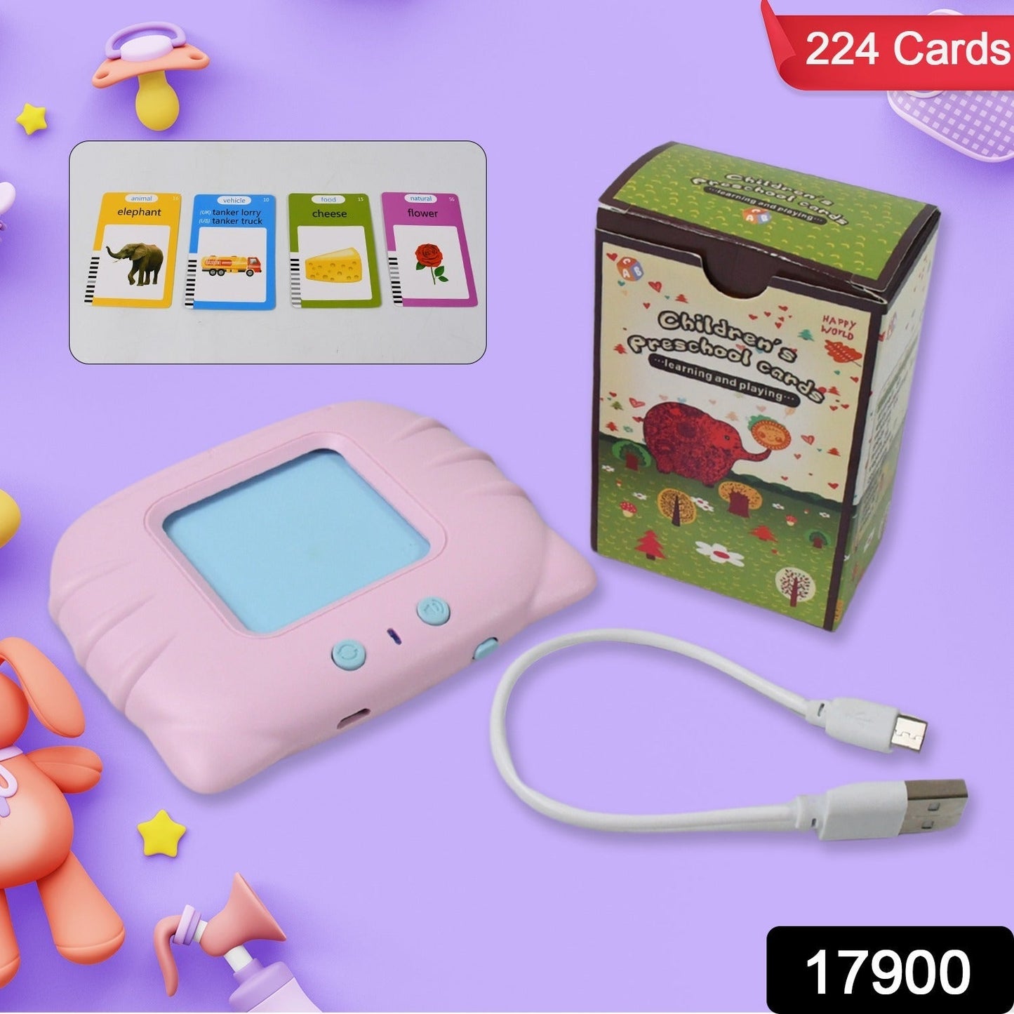 Preschool Learning Toys Flash Cards for Small Kids Educational Toys English Words Learning Machine for Kids with 224 Words, Birthday Gift for Kids Intelligent Electric Kids Language Card (1 Set) Your Brand