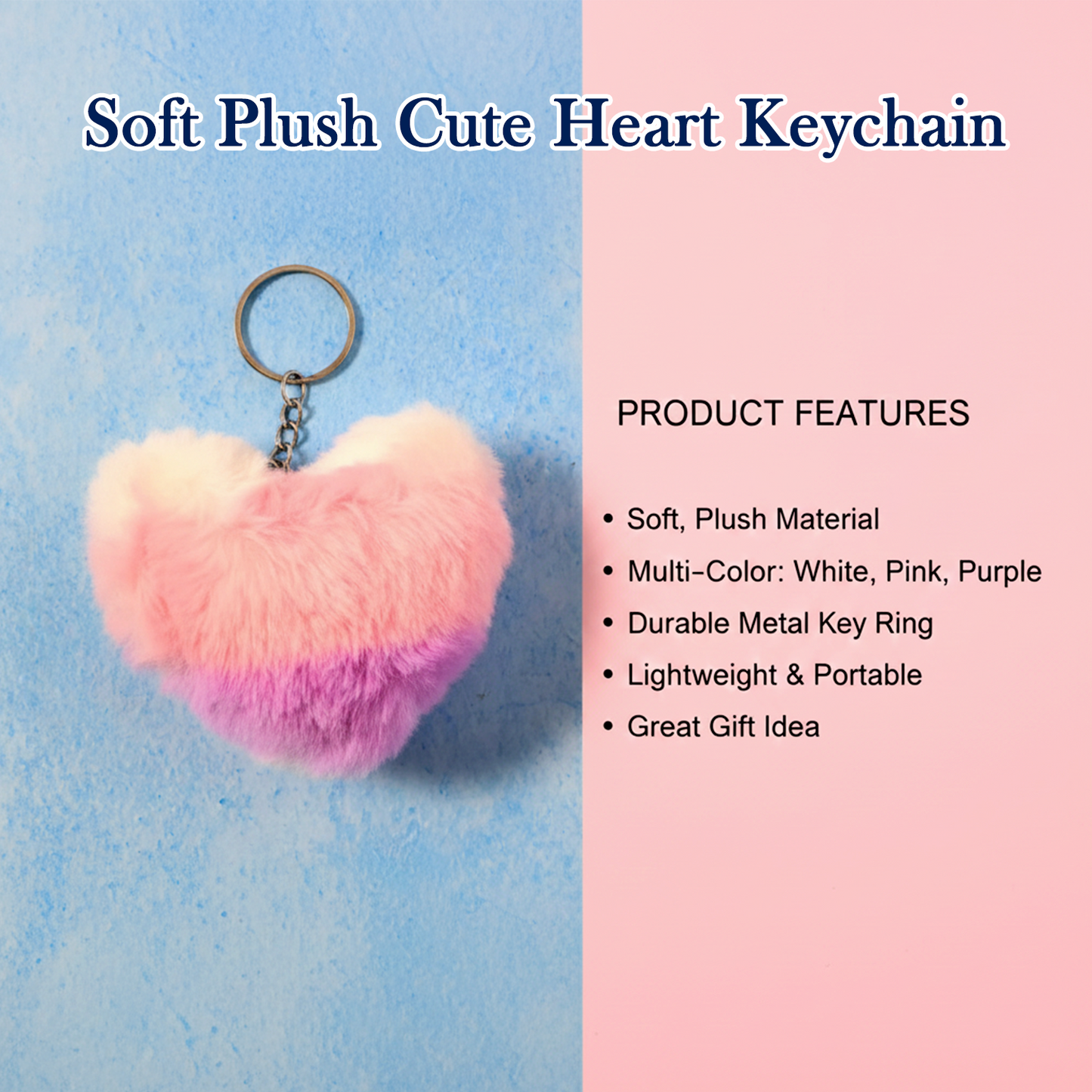 Soft Plush Cute Heart Keychain - 1 Pc