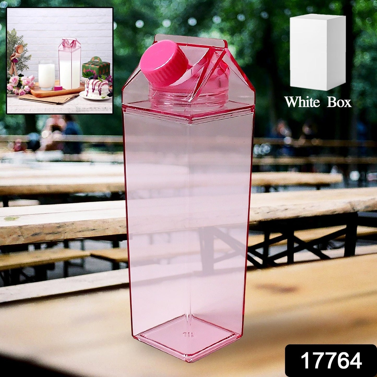 Plastic Milk Carton Colorful Clear Water Bottle, 17 Oz Portable Milk Box Leakproof Square Juice Bottle for Outdoor Sports Travel Camping Your Brand