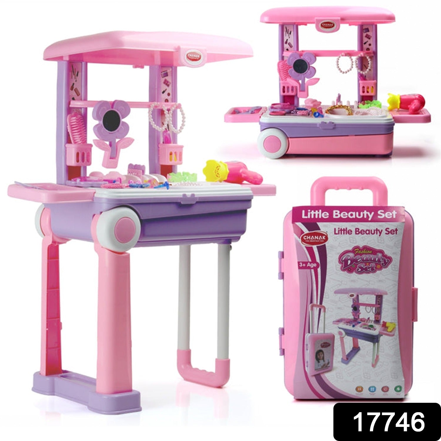 Big Beauty Set Suitcase On Wheel, The Ultimate Beauty Set On Wheels for Girls, Makeup Kit is Easy to Clean & Use, Portable Beauty Set with 25 Pieces for 3 Years BIS Approved. (Beauty Set Trolley) Your Brand