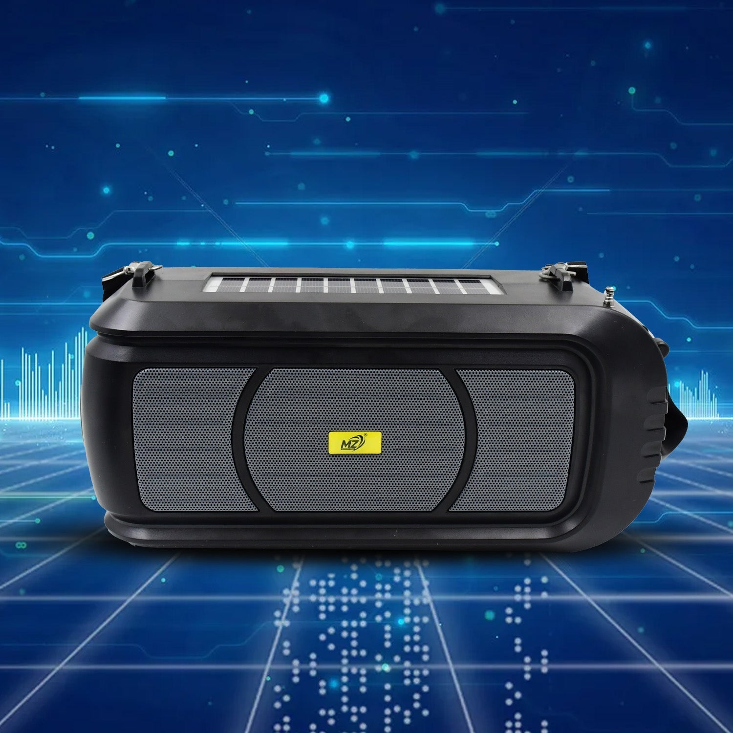 Wireless Bluetooth Speaker 5W High Bass with Wireless Mic / Microphone, LED Torch, Solar Charging, Support USB & Adjustable Strap (1 Set) Your Brand