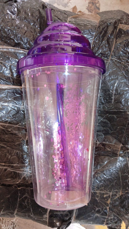 High Quality Plastic Creative Cold Drink Cup / Tumble, Reusable Tea Coffee Tumbler with Lid and Straw, Double Wall Plastic Drinking Sport Bottle, Travel Tumbler (1 Pc / Mix Color) Your Brand