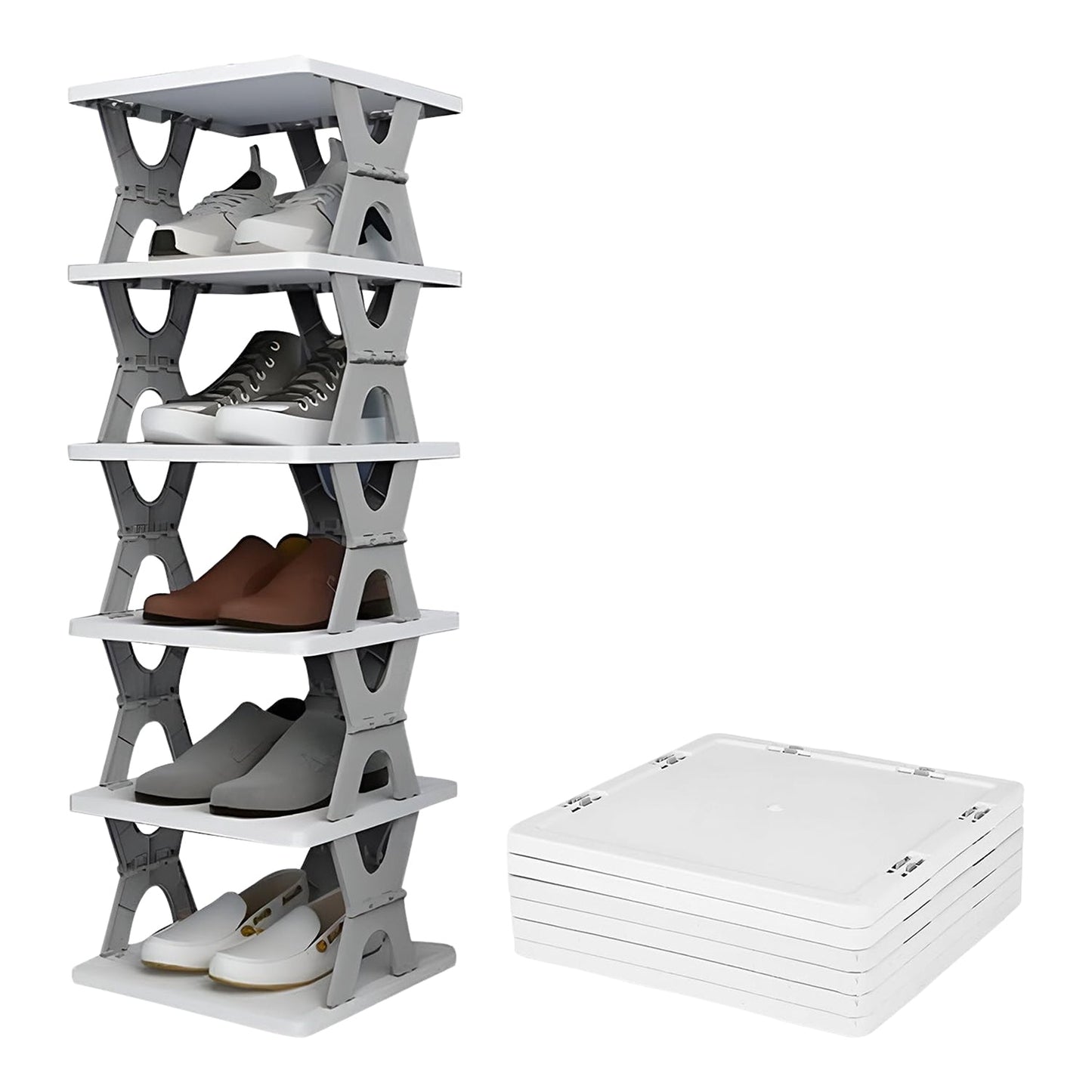 Foldable Shoe Rack (1 Pc, 6 Layers): Space-Saving, Entryway Storage