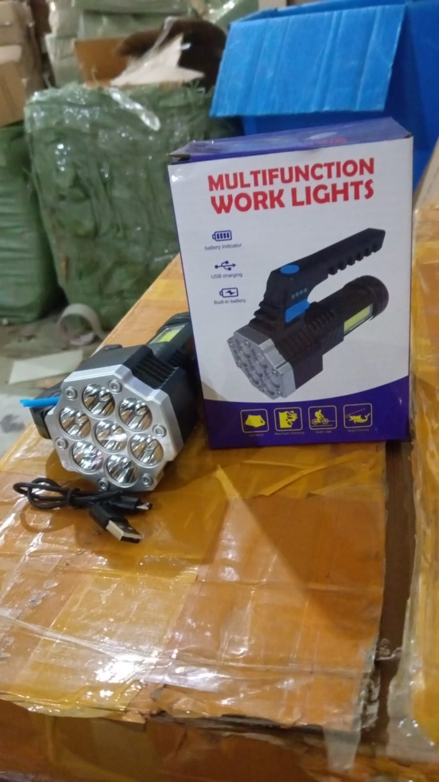Portable Flashlight / Torch  COB 7LED Hand Light USB Rechargeable Light with Side Light (1 Pc) Your Brand
