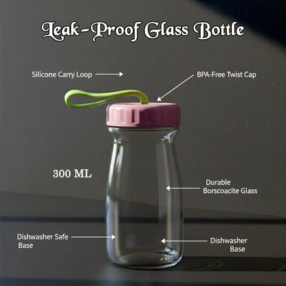 Premium Glass Bottle with Leak-Proof Lid 300 ML