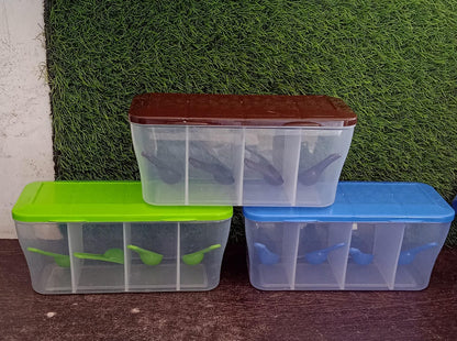Kitchen Airtight 4-Section Storage Container / Pickle Jar 4 Spoons (1 Pc / Mix Color)