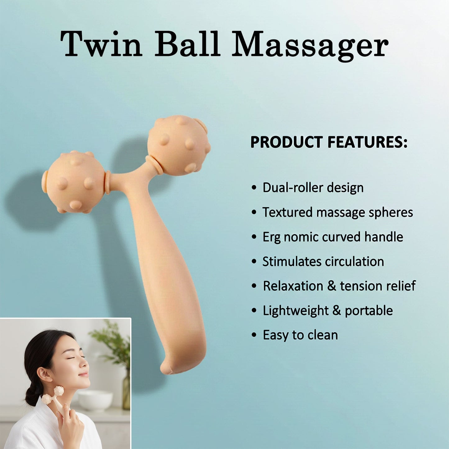 Dual Ball Facial and Body Massage Roller - 1 Pc