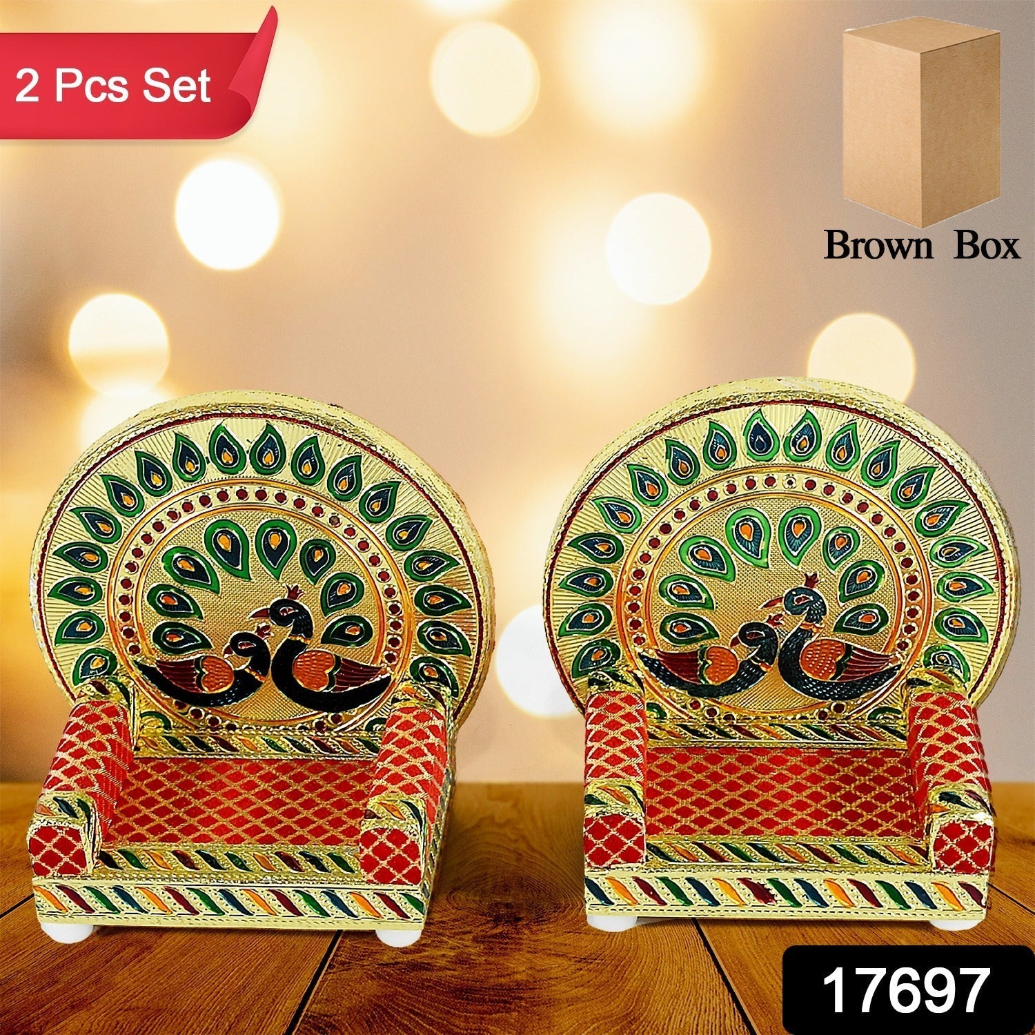 Meenakari Work Laddu Gopal Singhasan for Pooja Mandir Wooden Krishna Ladoo Bal Gopal Sofa Asan, Home Decorative Premium Look Decorative Singhasan Suitable For Home, Office, Restaurant (2 Pc Set) Your Brand
