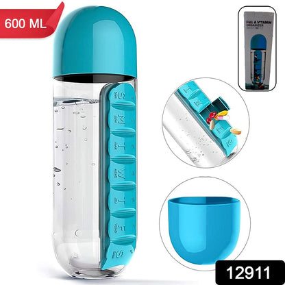 Pill & Vitamin Bottle, Water Bottle Multi Functional Use for Traveling & Outdoor Use Water Bottle, Travelling kit, Summer Special Bottle (600 Ml /  Mix Color ) Your Brand