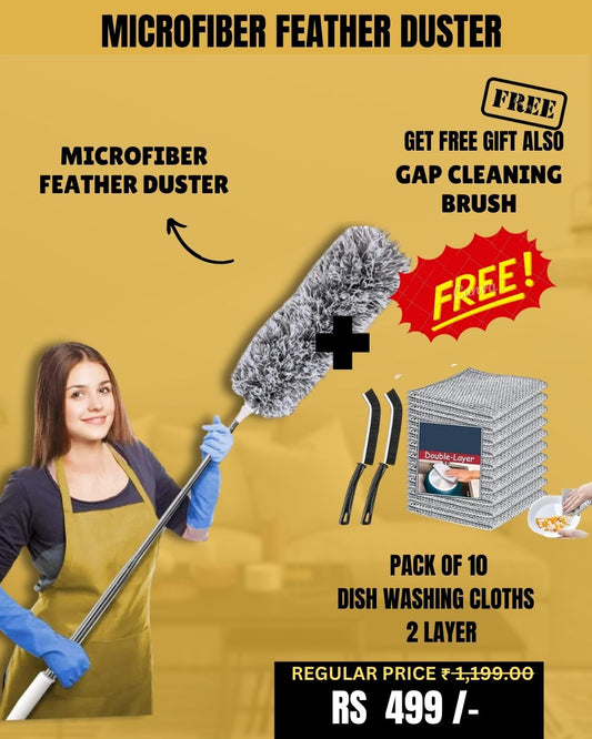 EXTENDABLE CLEANING DUSTER AND DISH WASHING CLOTHS - 10 Pcs COMBO + Free Gift SHOPBYTE