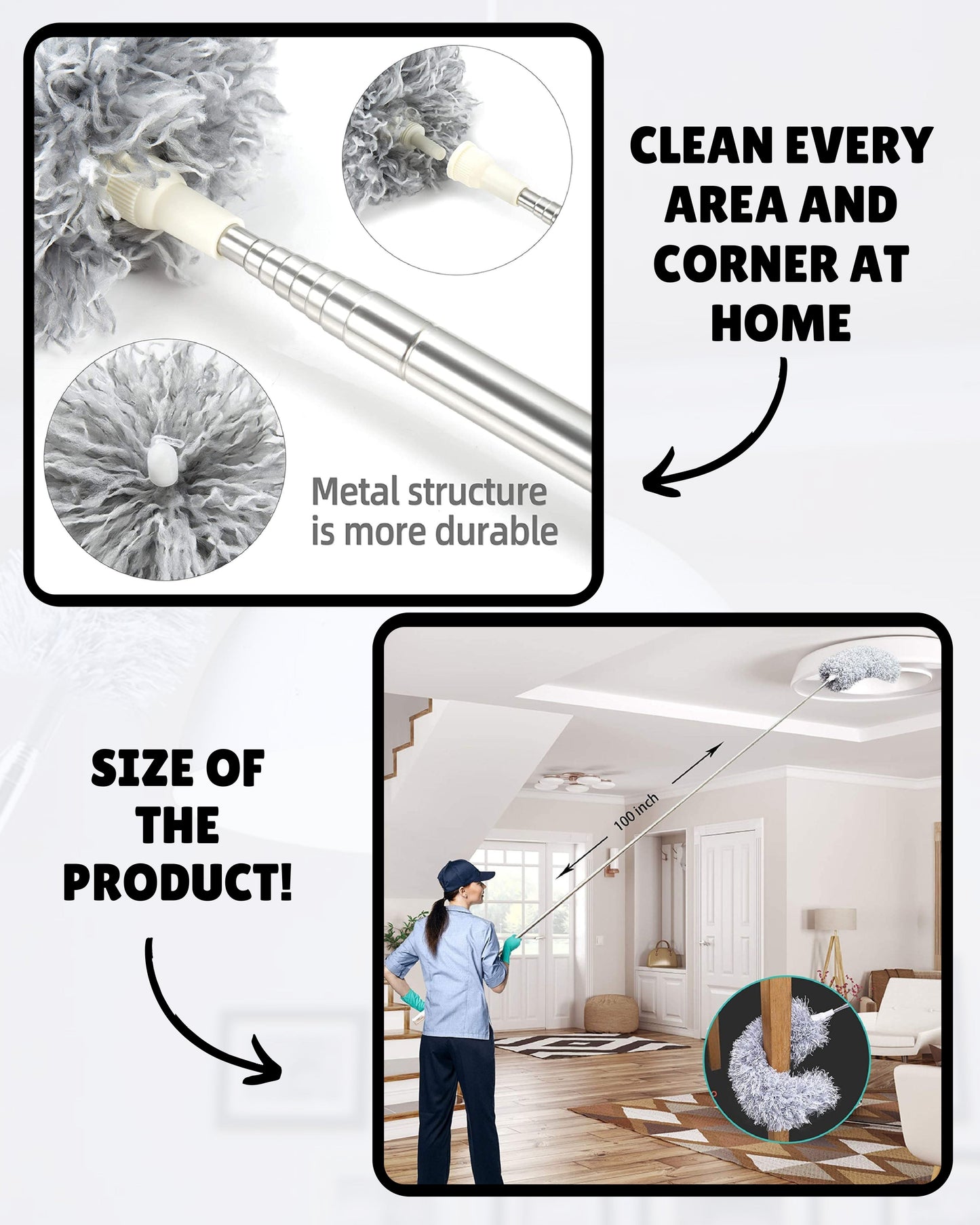EXTENDABLE CLEANING DUSTER WITH 2 FREE GIFTS (Duster + 10 Dish washing net + Brush) SHOPBYTE