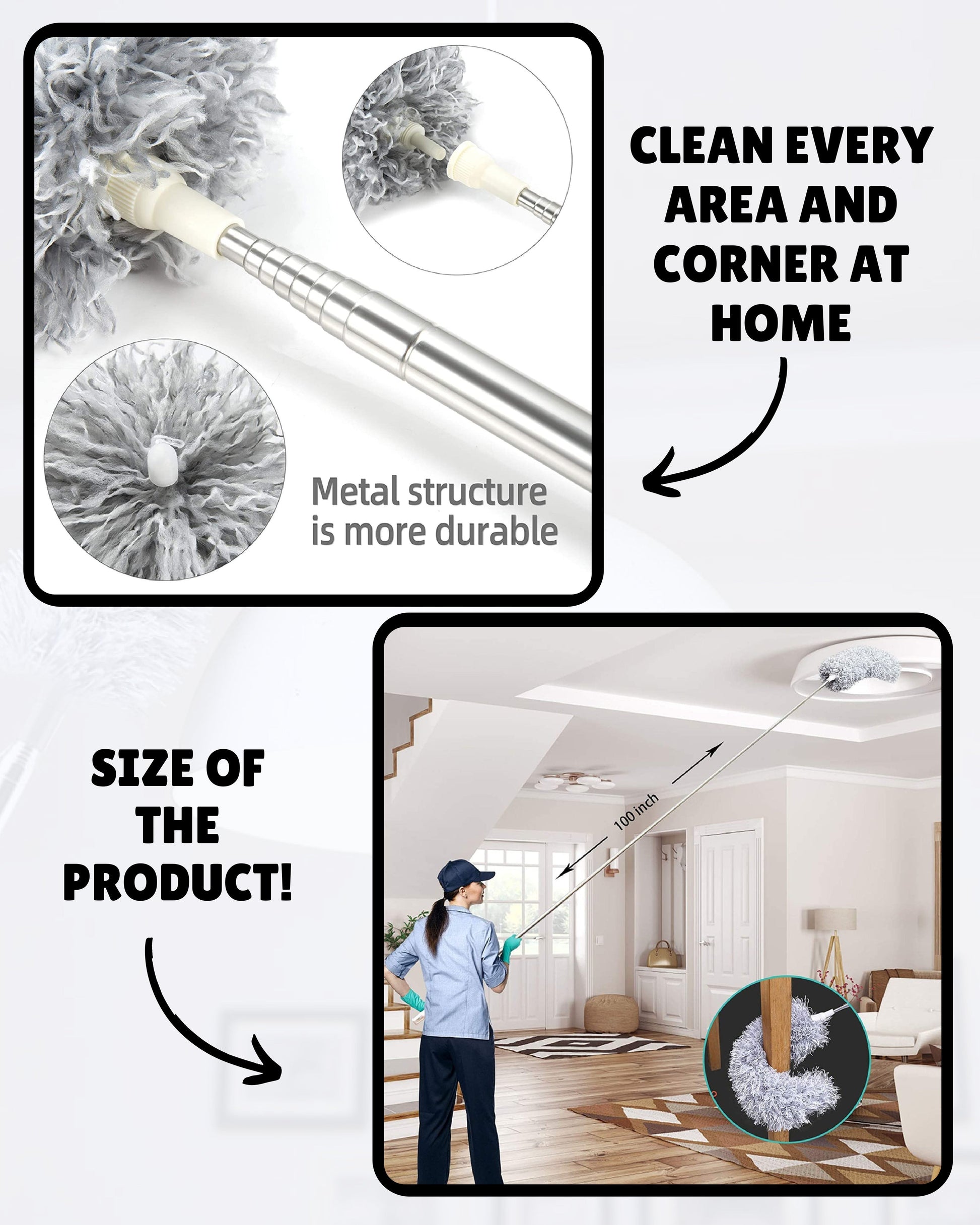 EXTENDABLE CLEANING DUSTER WITH 2 FREE GIFTS (Duster + 10 Dish washing net + Brush) SHOPBYTE