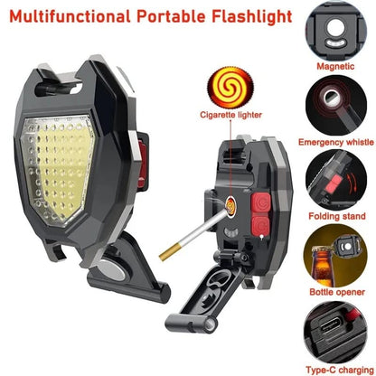 4543 Portable Triangular Shaped Emergency Camping Flashlight With Cigarette Lighter Lumens Rechargeable Waterproof Portable Led Light Camping Keychain 6lighting Modes With Strong Magnet 3 Color Lighting For Travel Camping Walking Wukusy