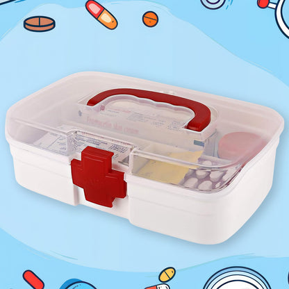 12980 3 Compartment Medical Box 1 Piece Indoor Outdoor Medical Utility Medicine Storage Box Detachable Tray Medical Box Multi Purpose Regular Medicine First Aid Box With Handle Transparent Lid  Color Box Wukusy