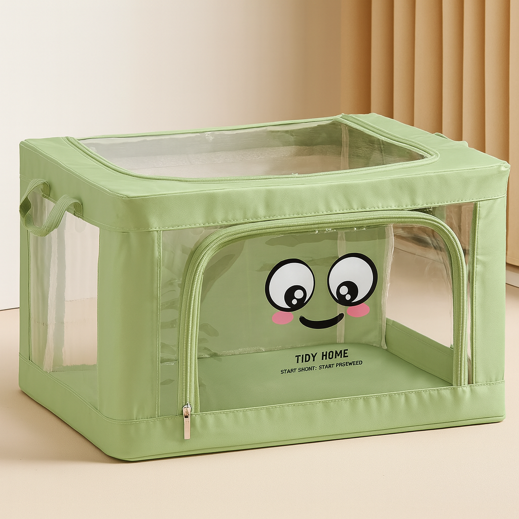 24L Double Window Foldable Fabric Storage Box with Steel Frame – Cartoon Front (Random Color)