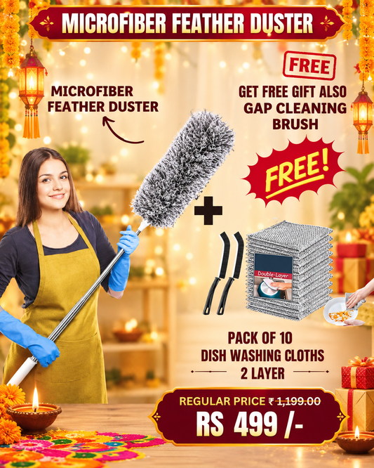 EXTENDABLE CLEANING DUSTER WITH 2 FREE GIFTS (Duster + 10 Dish washing net + Brush) SHOPBYTE