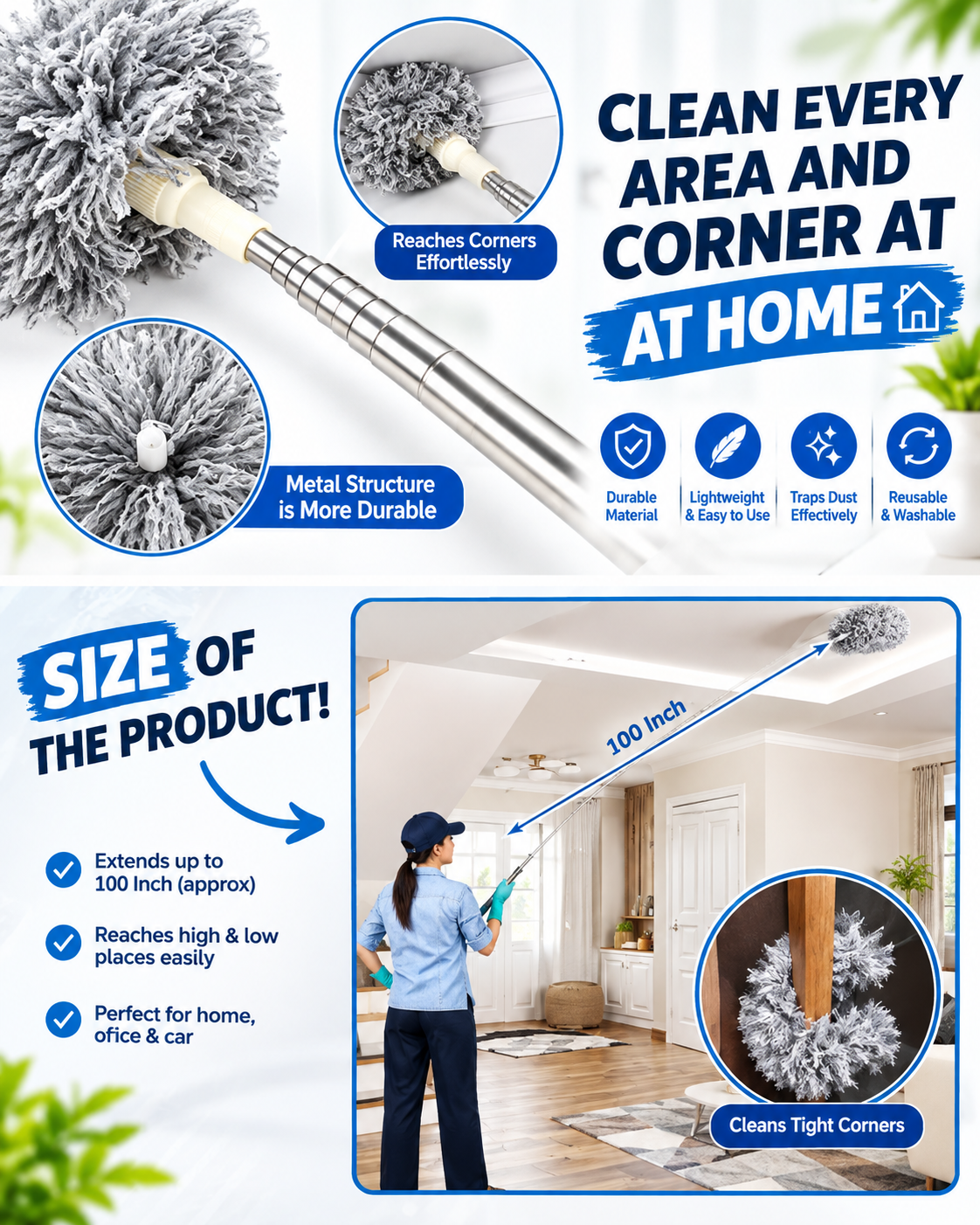 Extendable Cleaning Duster With 2 Free Gifts (Duster + 10 Dish Washing Net + Brush) SHOPBYTE