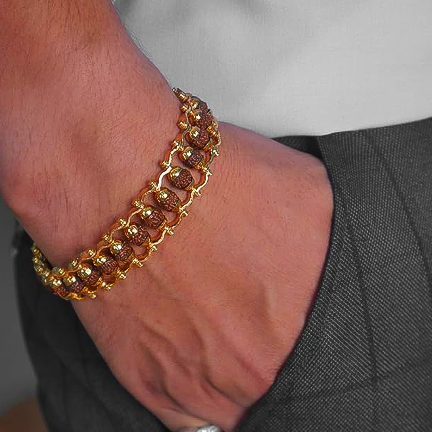 Rudraksha Rakhi For Brother  Golden Modern Rudraksha Bracelet Rakhi (1 Pc) Wukusy