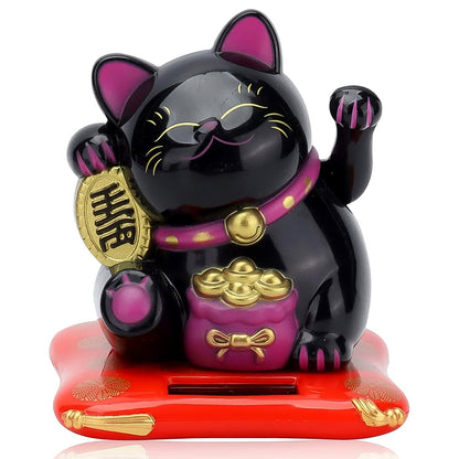 Solar Powered Happy Cat Beautiful With Arm Waves Wealth Cat (1 Pc  Mix Color) Wukusy