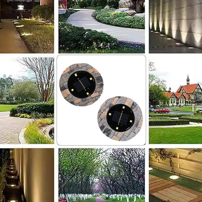Disk Lights Slate  Heavy Duty Outdoor Solar Pathway Lights  4 Led (2 Pc) Wukusy