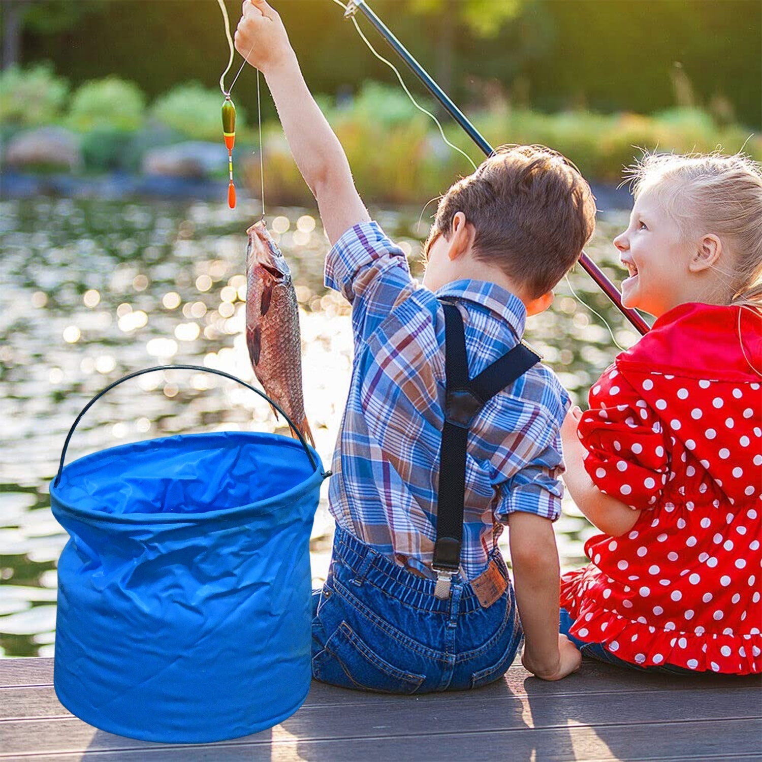 17965 Folding Bucket Portable Round Bucket Simple Bucket With Handle Multi-functional For Outdoor Use Fishing Car Washing Cleaning Disaster Prevention Portable Lightweight Durable (1 Pc  Mix Color) Wukusy