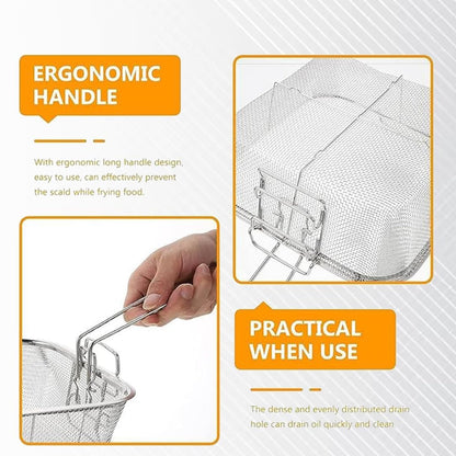 Stainless Steel Deep Fryer Basket with Long Handle (1 Pc)