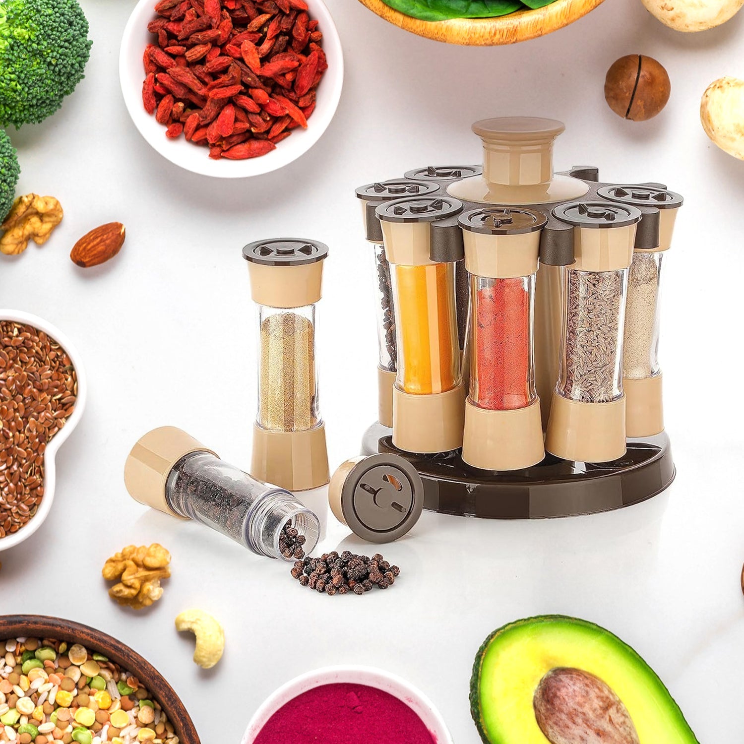 360 Revolving Spice Rack For Kitchen And Dining Table 8 Spice Jars Wukusy