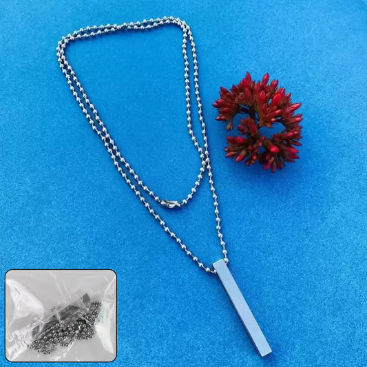 Plain Stick Shape Locket With Chain Stainless Steel Necklace (1 Pc) Wukusy