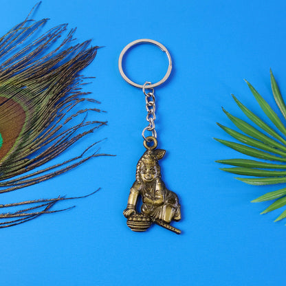Premium Antique-Gold Metal Bal Krishna Makhan Chor Keychain (1 Pc)