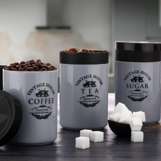 5736 Accurate Seal Tea Sugar Coffee Container - 3 Pcs Plastic Damru Shaped Tea Coffee Sugar Canisters Jar New Airtight Food Seal Containers For Salt Dry Fruit Grocery Multicolor (3 Pcs Set) Wukusy