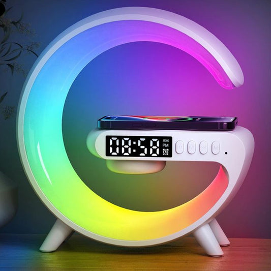 Smart Alarm Clock With G-shape Rgb Light Bluetooth Speaker Wireless Charging (1 Pc) Wukusy