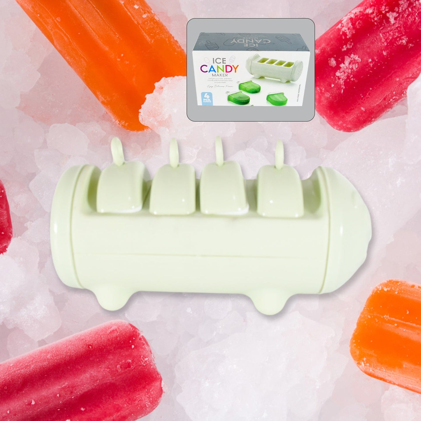5596 Cartoon Shape Mold Ice Candy Popsicle Mold Ice Plastic Ice Candy Maker Kulfi Maker Molds Set With 4 Cups (1 Pc  Multicolor) Wukusy