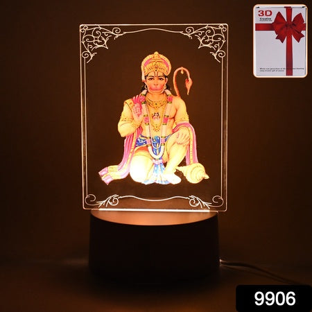 Beautiful 3d Lord Hanuman Frame With Soft White Light (1 Pc) Wukusy