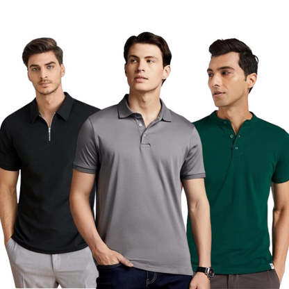 Cotton Blend Polo Neck Solid T-Shirt (Pack of 3) shopbyte