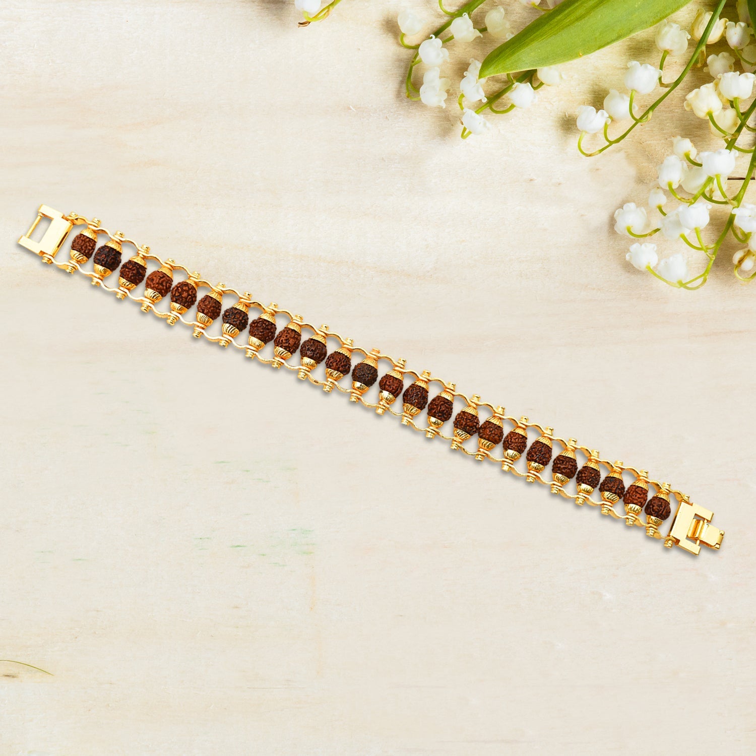 Rudraksha Rakhi For Brother  Golden Modern Rudraksha Bracelet Rakhi (1 Pc) Wukusy
