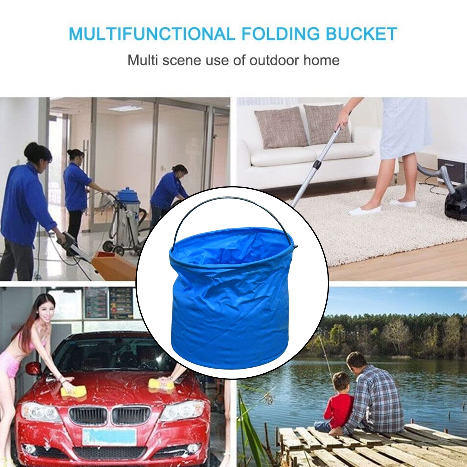 17965 Folding Bucket Portable Round Bucket Simple Bucket With Handle Multi-functional For Outdoor Use Fishing Car Washing Cleaning Disaster Prevention Portable Lightweight Durable (1 Pc  Mix Color) Wukusy