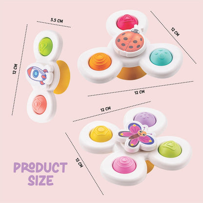 White Baby Spinner Toy Set – Sensory Suction Spin Toys (3 Pc Set)