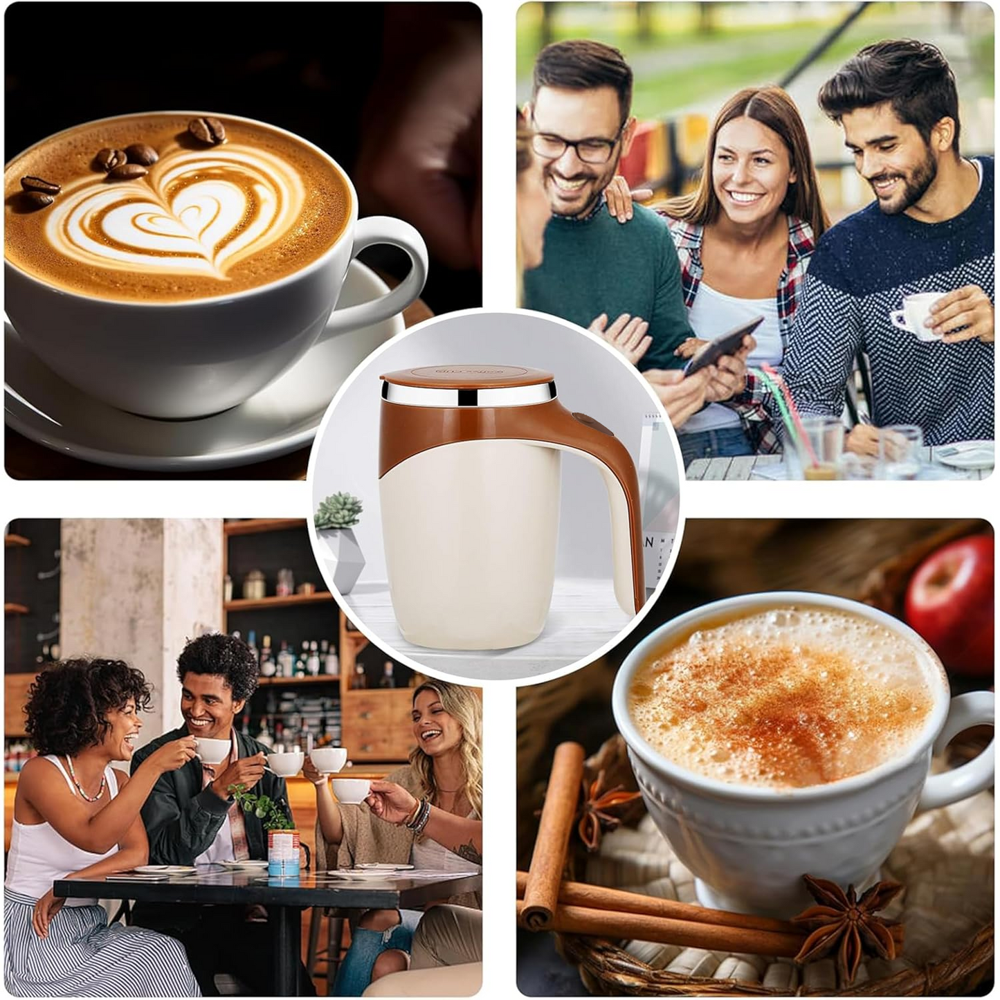 Stirring Coffee Mug | Magnetic Stirring Coffee Cup | Stainless Steel Mug for Milk | Travel Mixing Cup | Self Stirring Coffee Mug, Suitable for Coffee / Milk / Hot Chocolat | Battery Operated ( Battery Not Included)