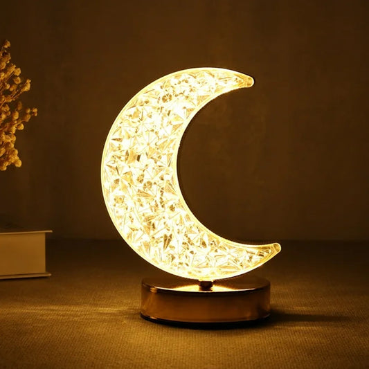 12570 Crystal Table Lamp  Moon Shape Touch Control Lamp With 3 Color  Metal Bedside Lamp For Kids Bedroom Romantic Desktop Nightstand  Stepless Dimming Usb Charging Touch Night Light Wukusy